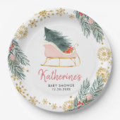 ピンクそりの赤ちゃんシャワー喜びの小さなバンドル ペーパープレート (正面)