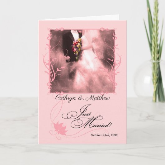 ピンクたった今結婚しましたの発表 案内状 (正面)