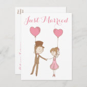 ピンクたった今結婚しました新婦&新郎ブラウン結婚ズ 案内ポストカード (正面/裏面)