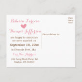 ピンクたった今結婚しました新婦&新郎ブラウン結婚ズ 案内ポストカード (裏面)