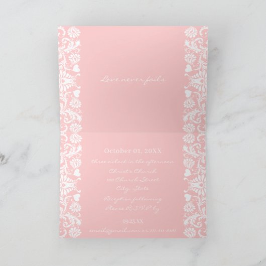 ピンクだが任意の色のダマスクを選ビクトリアン択 招待状 (内部)