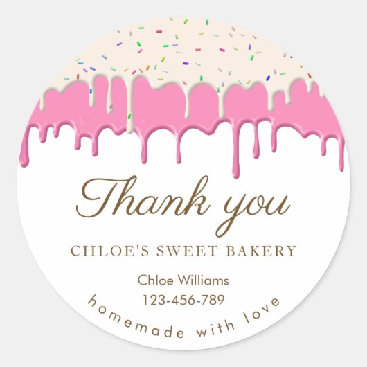 ピンクつや消しドリップベーキングありがとう ラウンドシール (正面)