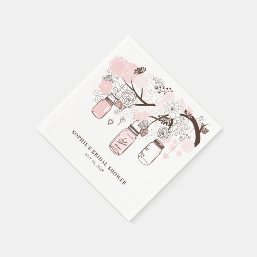 ピンクつるズメイソンジャースブライダルシャワー スタンダードカクテルナプキン (角)