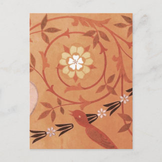 ピンクつる植物及び花瓶織物 ポストカード