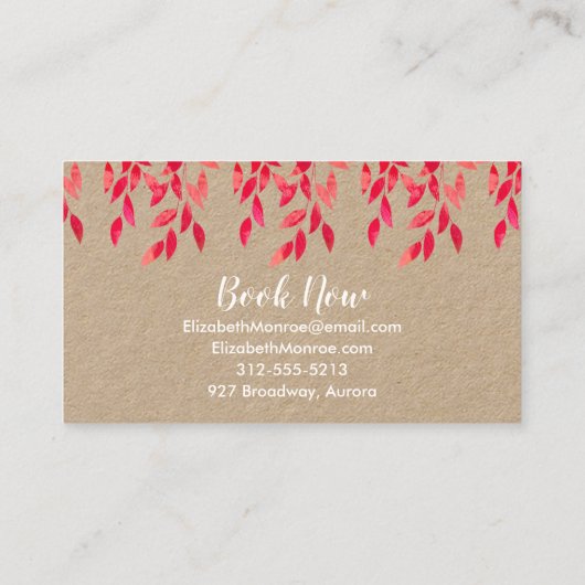 ピンクつる植物葉美容師サロンメイクアップクラフト 名刺 (裏面)