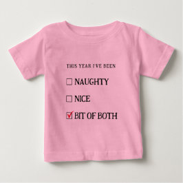 ピンクでいたずらなクリスマスリストのユーモアあふれるキュートなデザイン ベビーTシャツ