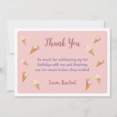 ピンクでかわいいアイスクリームコーンのパーティーガール誕生日 サンキューカード (正面)