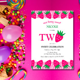 ピンクでかわいいイチゴのフルーツスイート2歳の誕生日 招待状