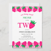 ピンクでかわいいイチゴのフルーツスイート2歳の誕生日 招待状 (正面)