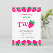 ピンクでかわいいイチゴのフルーツスイート2歳の誕生日 招待状 (スタンド正面)