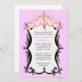 ピンクでかわいい聖体拝領/洗礼招待状 招待状 (正面/裏面)