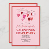 ピンクでハートフルなバレンタインクラフトパーティ 招待状 (正面/裏面)