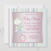 ピンクとかわいらしティール（緑がかった色）ブルーベビーガールシャワー 招待状 (裏面)