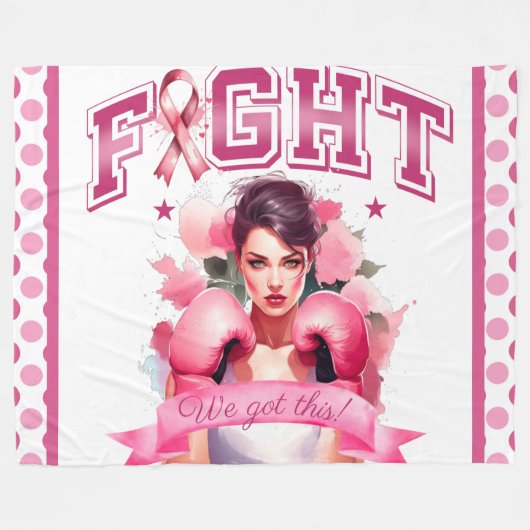 ピンクとかわいらしフローラ乳がん フリースブランケット (正面(横))