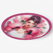ピンクとかわいらしフローラ乳がん ペーパープレート (アングル)