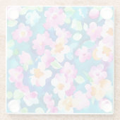 ピンクとかわいらし水色の花 ガラスコースター (裏面)