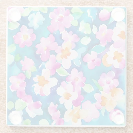 ピンクとかわいらし水色の花 ガラスコースター (裏面)