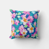 ピンクとかわいらし水色の花 クッション (正面)