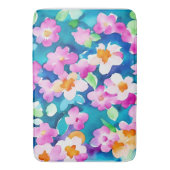 ピンクとかわいらし水色の花 バスマット (正面縦)