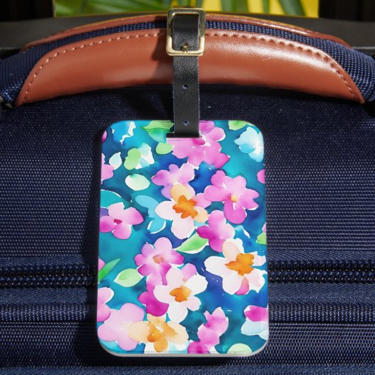 ピンクとかわいらし水色の花 ラゲッジタグ (正面インサイチュ2)