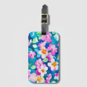 ピンクとかわいらし水色の花 ラゲッジタグ (正面縦)