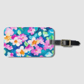 ピンクとかわいらし水色の花 ラゲッジタグ (正面横)