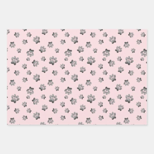 ピンクととプストライプレイドの猫の足 ラッピングペーパーシート (正面2)
