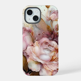 ピンクとアイボリーのバラ iPhone 15ケース