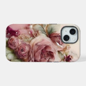 ピンクとアイボリーのバラ  iPhone 15ケース (裏面横)