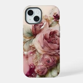 ピンクとアイボリーのバラ iPhone 15ケース