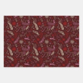 ピンクとアイボリーのフローラはマルーンでドゥードル。 ラッピングペーパーシート (正面)