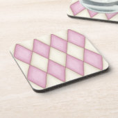 ピンクとアイボリーのHarlequinダイヤモンドチェック コースター (左側)