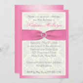 ピンクとアイボリーダマスク50誕生日招待状 招待状 (正面/裏面)
