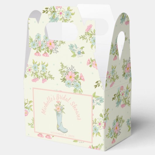 ピンクとアイボリーレインブーツブライダルシャワー フェイバーボックス (オープン)