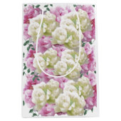 ピンクとアイボリー牡丹の花ミディアム抱き枕 ミディアムペーパーバッグ (正面)