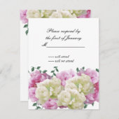 ピンクとアイボリー牡丹の返信カード 出欠カード (正面/裏面)