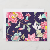 ピンクとアクアと青の花模様の誕生日 招待状 (裏面)