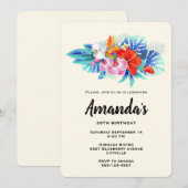 ピンクとアクアのエキゾチックなトロピカルフラワー 招待状 (正面/裏面)