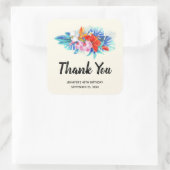 ピンクとアクアのエキゾチックな熱帯の花誕生日 スクエアシール (バッグ)