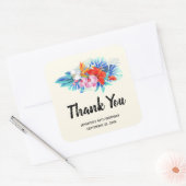 ピンクとアクアのエキゾチックな熱帯の花誕生日 スクエアシール (封筒)