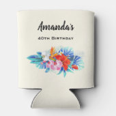 ピンクとアクアのエキゾチックな熱帯の花誕生日 缶クーラー (裏面)