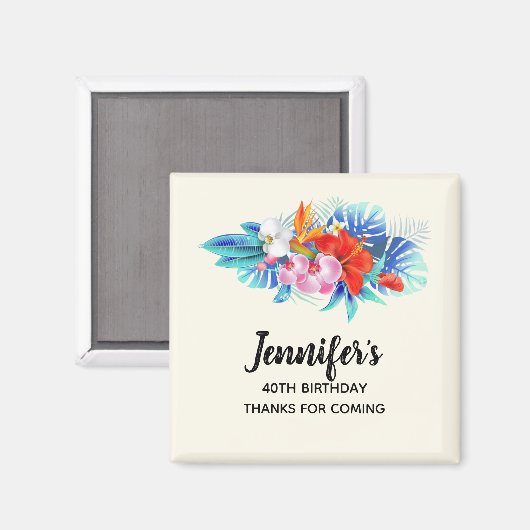 ピンクとアクアのエキゾチックな熱帯花ありがとう マグネット (正面/裏面)