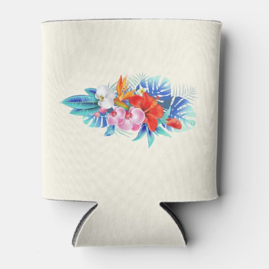 ピンクとアクアのエキゾチックな熱帯花 缶クーラー (正面)