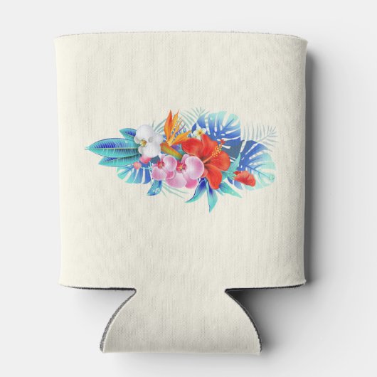 ピンクとアクアのエキゾチックな熱帯花 缶クーラー (裏面)