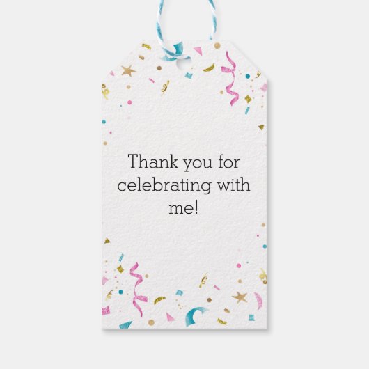 ピンクとアクアのグリッター紙吹雪 ギフトタグ (裏面)