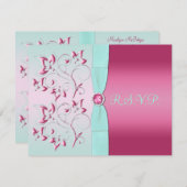 ピンクとアクアのフローラRSVPカード 出欠カード (正面/裏面)
