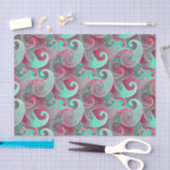 ピンクとアクアのペイズリーダマスクパターン 薄葉紙 (クラフト)