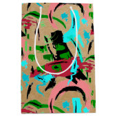 ピンクとアクアの抽象芸術中抱き枕 ミディアムペーパーバッグ (正面)