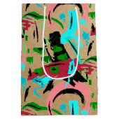 ピンクとアクアの抽象芸術中抱き枕 ミディアムペーパーバッグ (裏面)