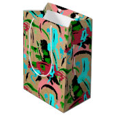 ピンクとアクアの抽象芸術中抱き枕 ミディアムペーパーバッグ (裏面アングル)